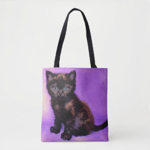 Bolso De Tela Gato púrpura estilo Van Gogh