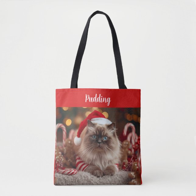 Bolso De Tela Gato Ragdoll Festivo Navidad Personalizado  (Anverso)