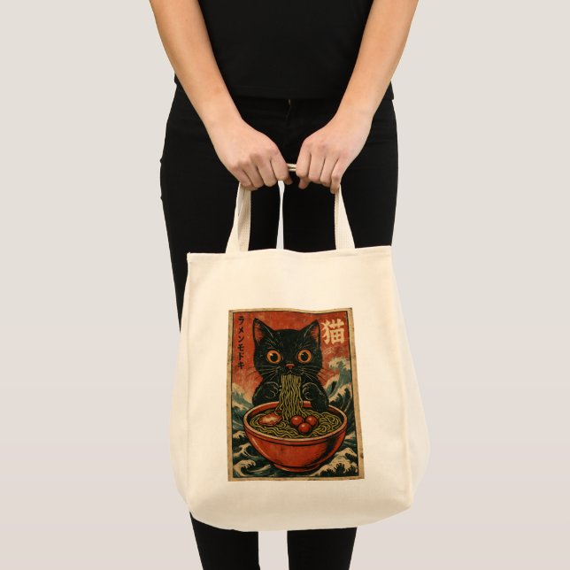 Bolso De Tela Gato Ramen japonés gracioso gráfico Kawaii Cat Ani (Anverso (producto))