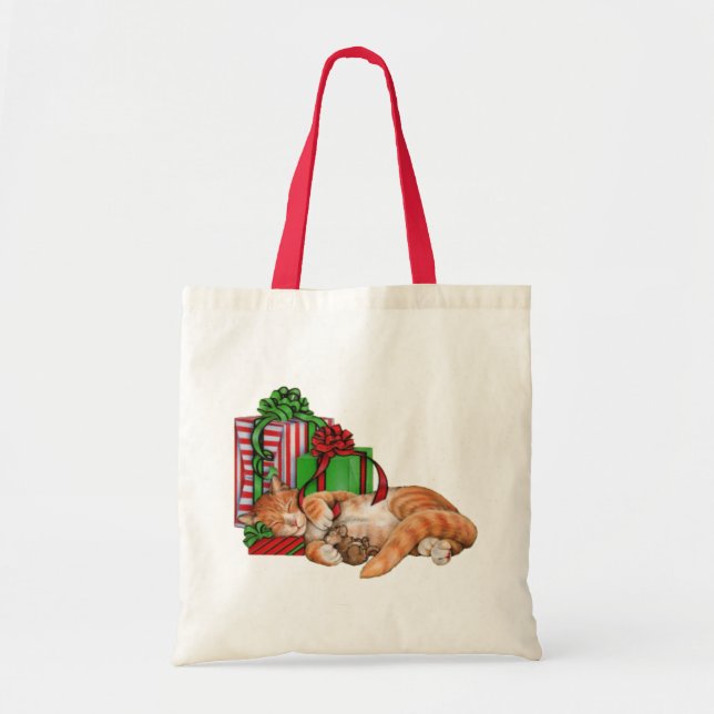 Bolso De Tela Gato, ratón y regalos de Navidad lindos (Frente)