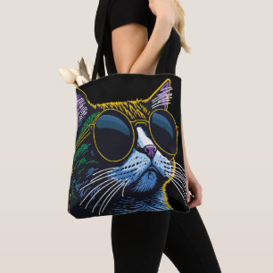 Bolso De Tela Gato Retro: Encanto de Gafas Amarillas
