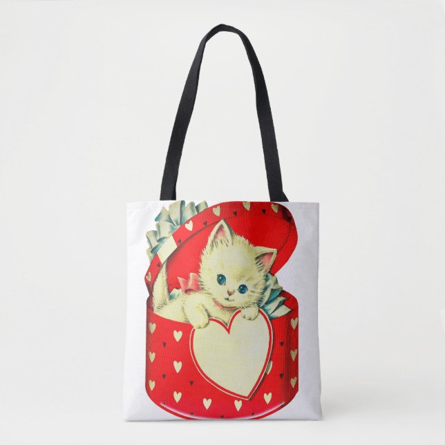 Bolso De Tela Gato retro Kitty Corazón de Corazón (Anverso)