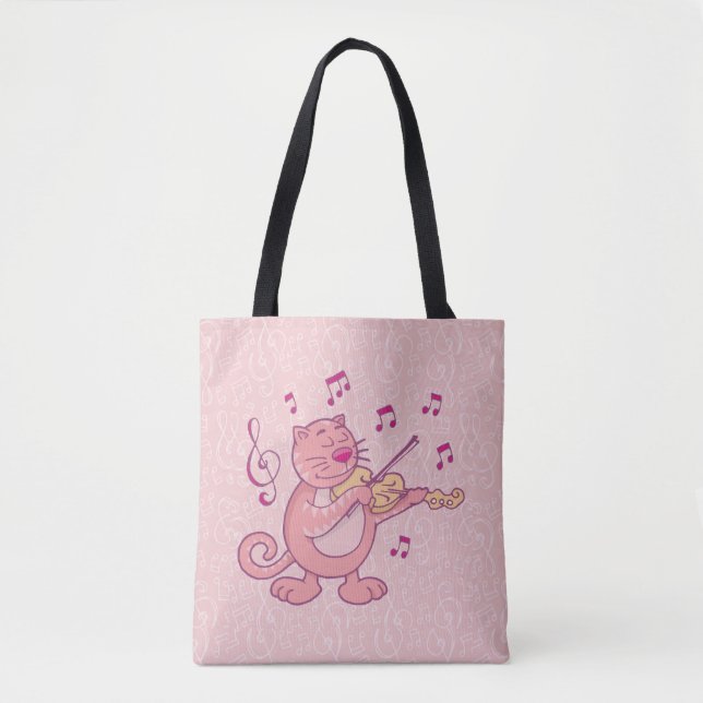 Bolso De Tela Gato rosa con violín (Anverso)