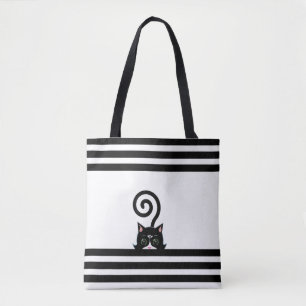 Bolso De Tela Gato Salvaje de Esmoquin Moderno sobre Negro y Bla