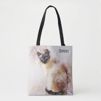 Bolso De Tela Gato siamés de la acuarela de moda personalizado