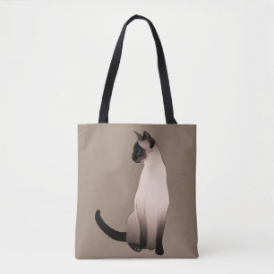 Bolso De Tela Gato siamés del punto del sello en moreno de colo