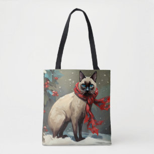 Bolso De Tela Gato siamés en Navidad de nieve