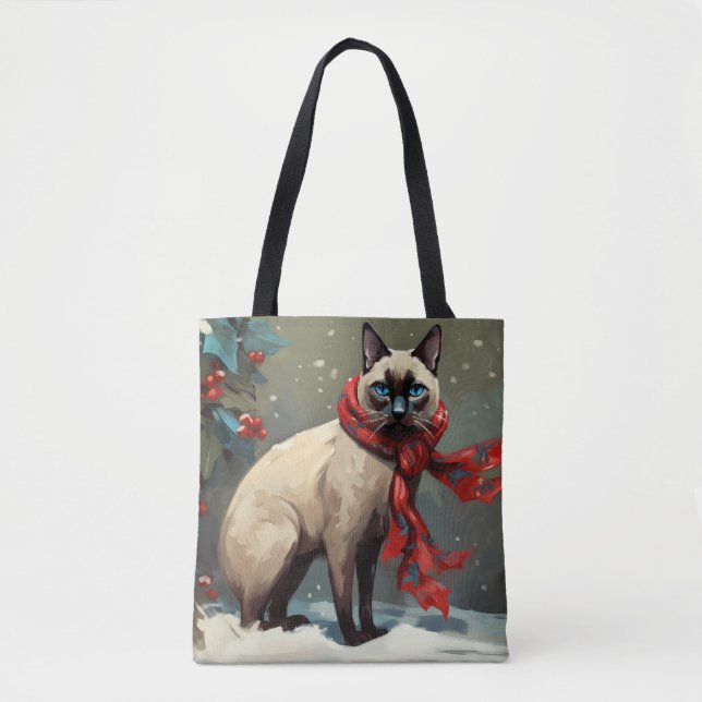 Bolso De Tela Gato siamés en Navidades de nieve (Anverso)