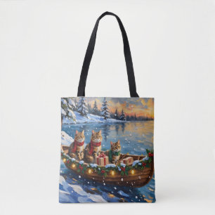 Bolso De Tela Gato Siberiano Navidad Barco Fiesta