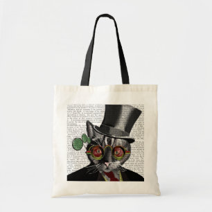 Bolso De Tela Gato Steampunk: sombrero superior y gafas amarilla