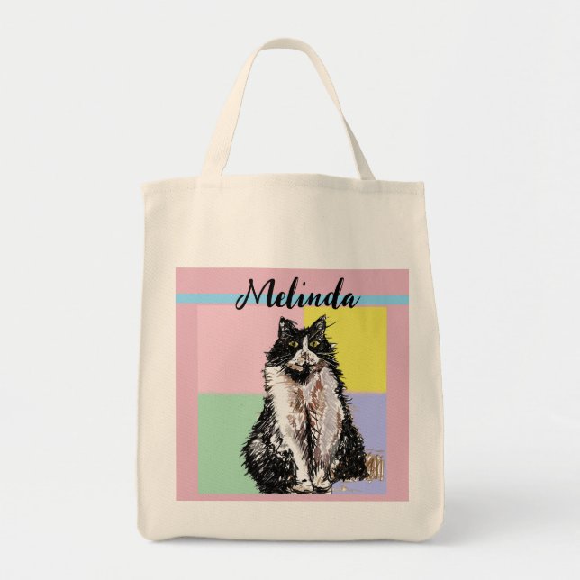 Bolso De Tela Gato Tabby Pastel Gatos Niños Chicas Rosa Ligero (Frente)