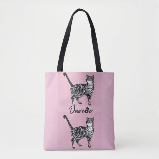 Bolso De Tela Gato Tabby Rosa Gatos Arte Mascota Calcetín de Nav