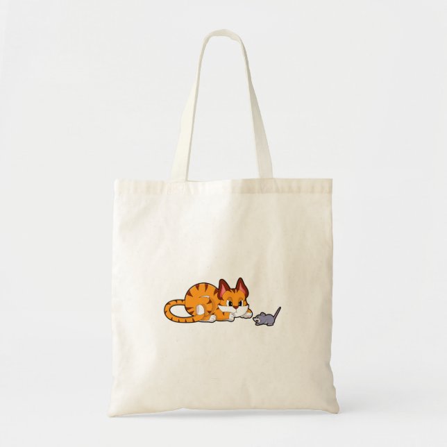 Bolso De Tela Gato tigre con ratón (Frente)