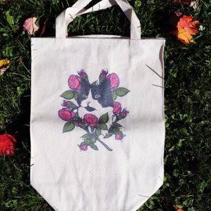 Bolso De Tela Gato Tuxedo Peony Floral Art Tuxie Gatos