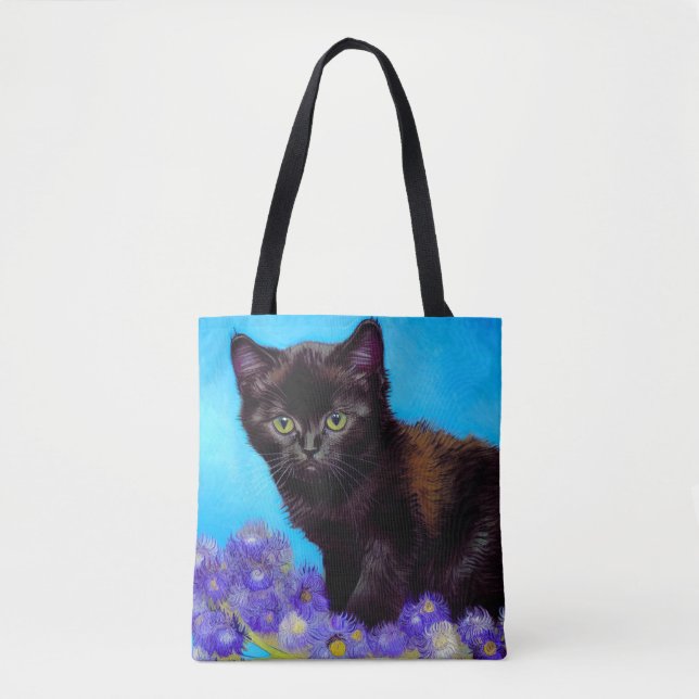 Bolso De Tela Gato Van Gogh y flores (Anverso)
