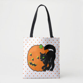 Bolso De Tela Gato vintage de Halloween y Jack O' Lantern