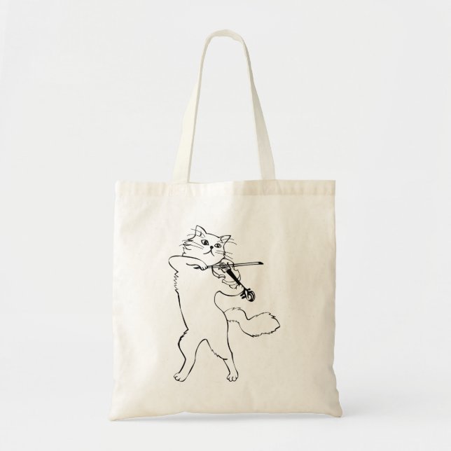 Bolso De Tela Gato violinista de instrumento de música en violín (Frente)