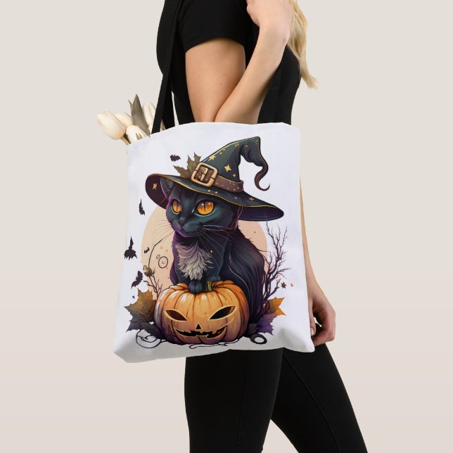 Bolso De Tela Gato y calabaza de Halloween (Detalle)