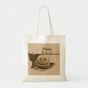 Bolso De Tela Gato y calabaza Feliz Halloween