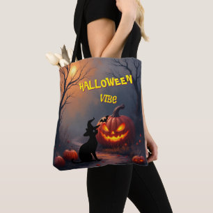 Bolso De Tela Gato y calabaza personalizables de Halloween espel