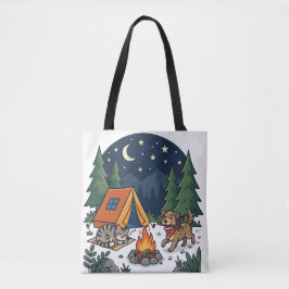 Bolso De Tela Gato y perro de camping | Cielo nocturno acogedor