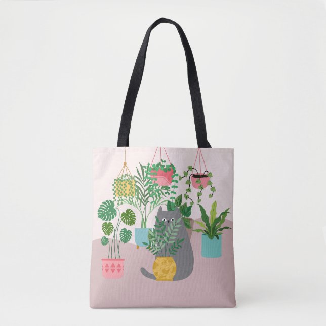 Bolso De Tela Gato y Plantas (Anverso)