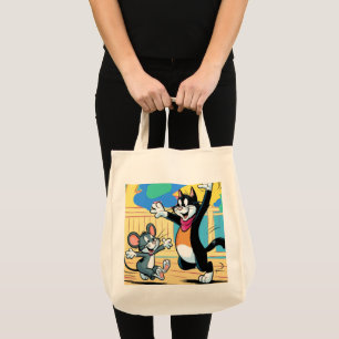 Bolso De Tela gato y ratón Tote Bag con estampado