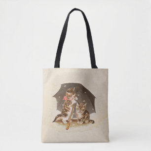 Bolso De Tela Gatos antiguos bajo paraguas arte de gato antiguo