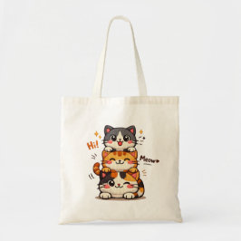 Bolso De Tela Gatos apilados lindos Hola Miau