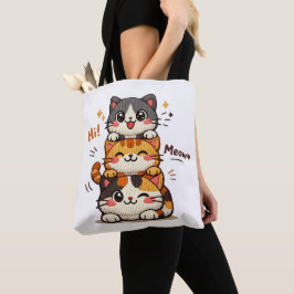 Bolso De Tela Gatos apilados lindos Hola Miau