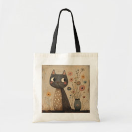Bolso De Tela Gatos artísticos cortos con jarrones y flores dise