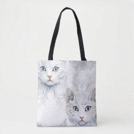 BOLSO DE TELA GATOS BLANCOS IMPRESIONISTAS CON OJOS AZULES