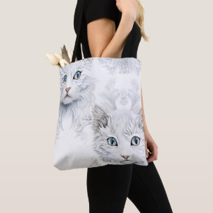 BOLSO DE TELA GATOS BLANCOS IMPRESIONISTAS CON OJOS AZULES