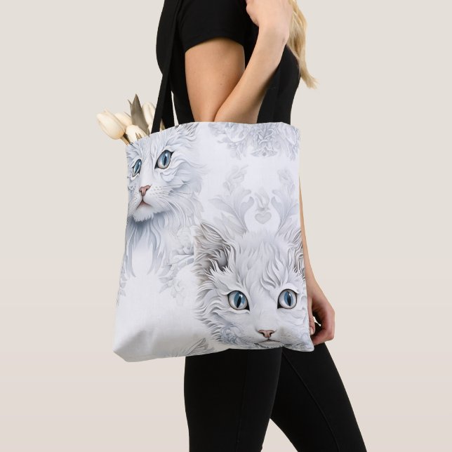 BOLSO DE TELA GATOS BLANCOS IMPRESIONISTAS CON OJOS AZULES (Detalle)