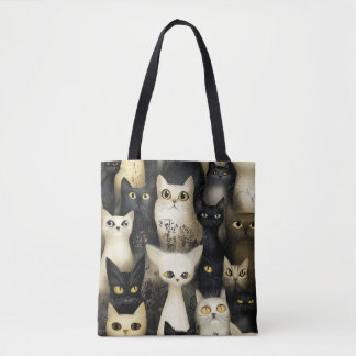 Bolso De Tela gatos blancos y negros