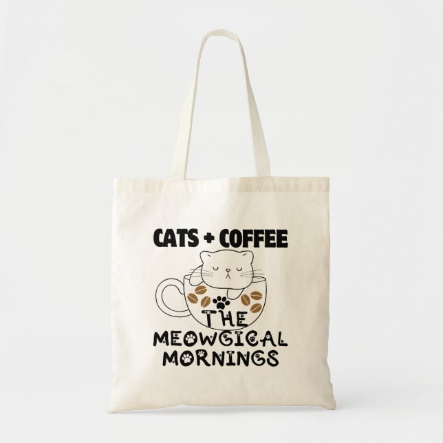 Bolso De Tela Gatos + Café = Mañana meowgical.w (Frente)