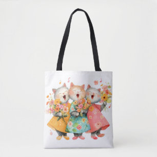 Bolso De Tela Gatos Cantando con Ramos de Flores