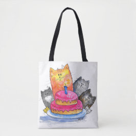 Bolso De Tela Gatos caprichosos con pastel de cumpleaños