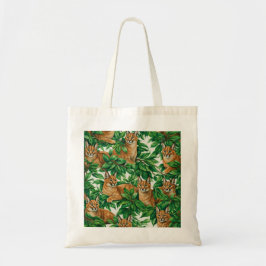 Bolso De Tela Gatos Caracal en Patrón de Vida Silvestre de Hojas