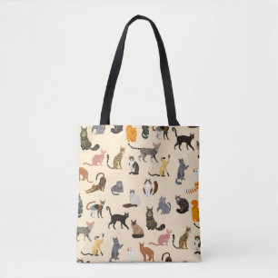 Bolso De Tela Gatos Coloridos: Patrón de Diferentes Razas