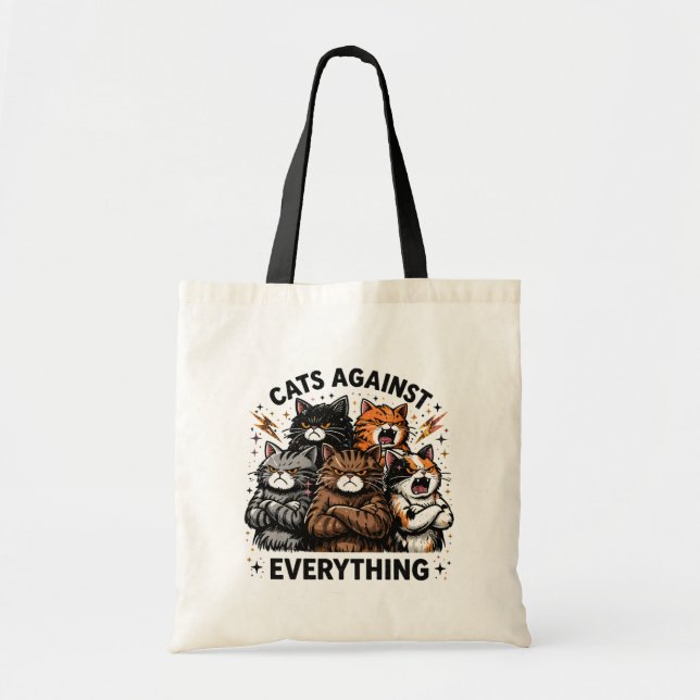 Bolso De Tela Gatos Contra (Frente)
