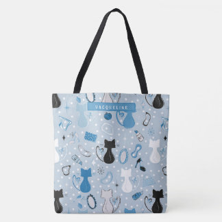 Bolso De Tela Gatos de corazón azul de mediados del siglo