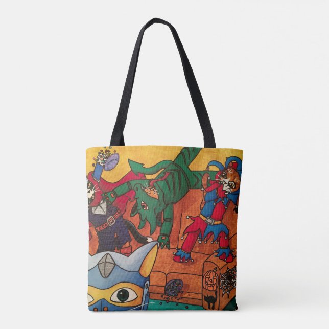Bolso De Tela Gatos de disfraces nocturnos de Halloween Knight (Reverso)