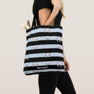 Bolso De Tela Gatos de escalada en Tote de franjas azul y negra