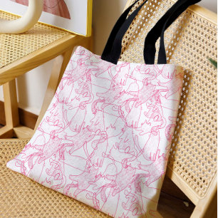 Bolso De Tela Gatos de garabato rosa caliente: patrón moderno y