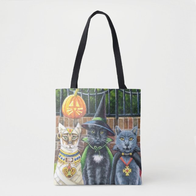 Bolso De Tela Gatos de Halloween en arte acuático de disfraces (Anverso)