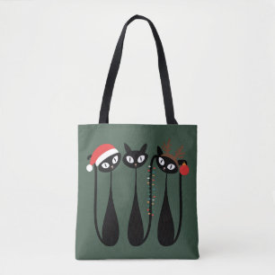 Bolso De Tela Gatos de Navidad Modernos de Mitad de Siglo Clásic