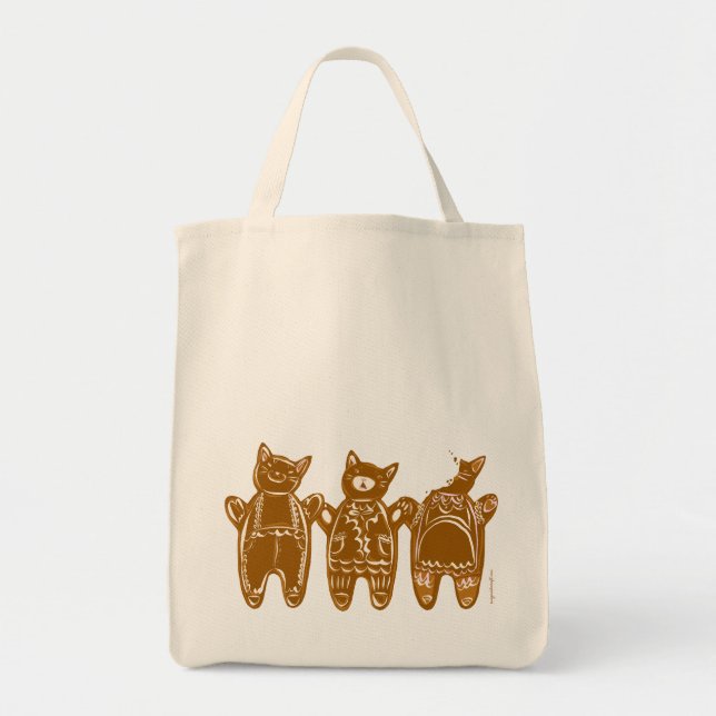 Bolso De Tela Gatos de pan de jengibre - Mano pintada (Frente)