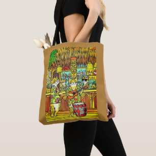 Bolso De Tela Gatos de vacaciones en una isla en un bar Tiki