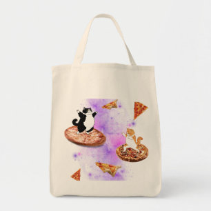 Bolso De Tela Gatos divertidos montando pizza en el espacio